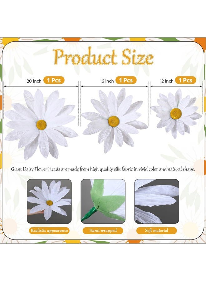 Norme 3 Pcs Valentine Day Giant Flowers for Decoration 16, 20, 28 Inch White Large Artificial Silk Flowers for Wedding, Home Decor, Anniversary Birthday Party - Image 2
