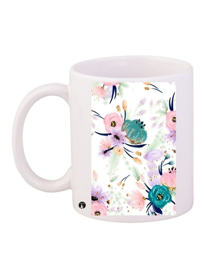 Flower Printed Coffee Mug White/Blue/Pink 11ounce