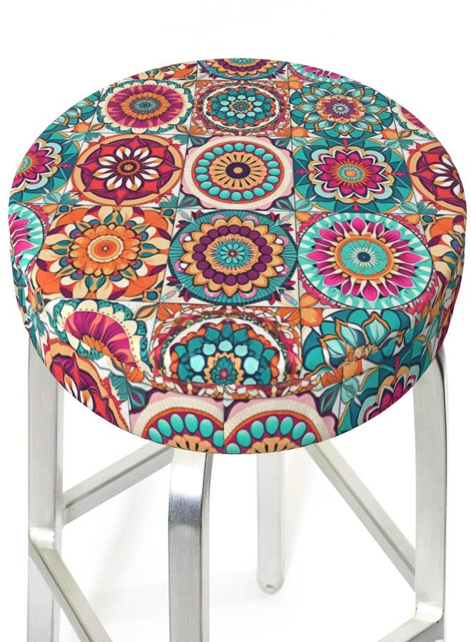 Granbey Floral Boho Stool Cover Round - Flowers Bar Stool Seat Covers Colorful Barstool Covers Slipcovers for 12 Inch Round Chair - Image 3