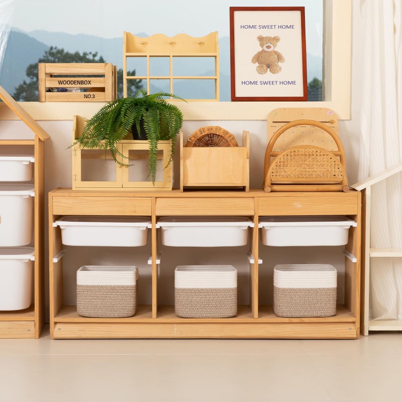 OIAHOMY 9â€x9â€x7â€ Storage Cubes, Cotton Rope Woven Baskets for Organizing, Cube Storage Bin, Small Gift Basket for Shelf, 3-Pack, Brown&White - Image 3