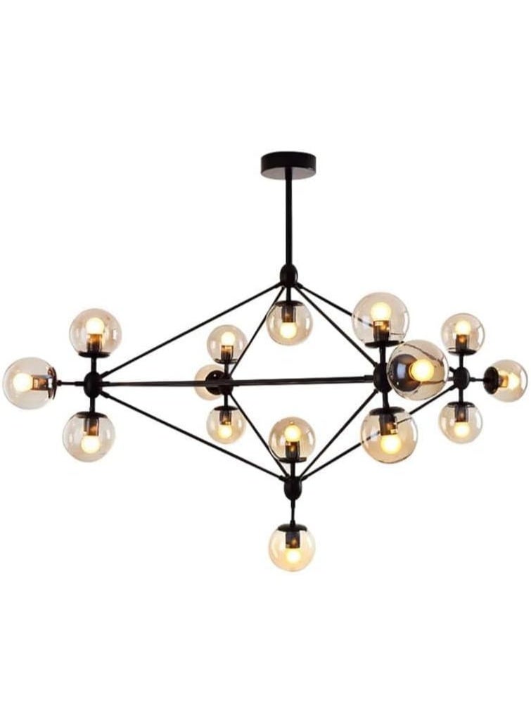 Modern Black Sputnik Chandelier Ceiling Light with Glass Globe Shades, Luxury Pendant Lighting for Living Room Dining Room Bedroom Contemporary Home Decor