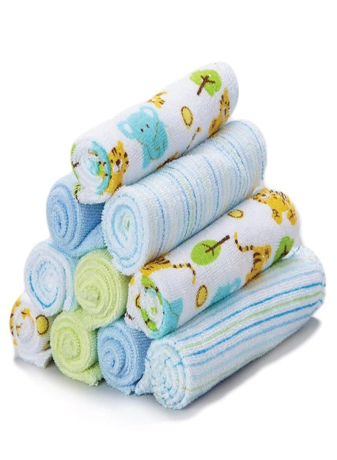 Spasilk 10 Pack Soft Terry Bath Washcloths - Newborn Boy or Girl, Blue Tiger - Image 1