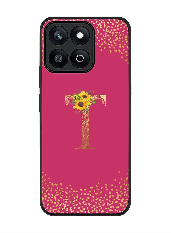 Stylizedd For Honor X7c 4G Case,Slim fit Camera Protection, Shockproof Thin Phone cover  - Custom Floral Monogram - T ( Deep Pink ) - Image 1