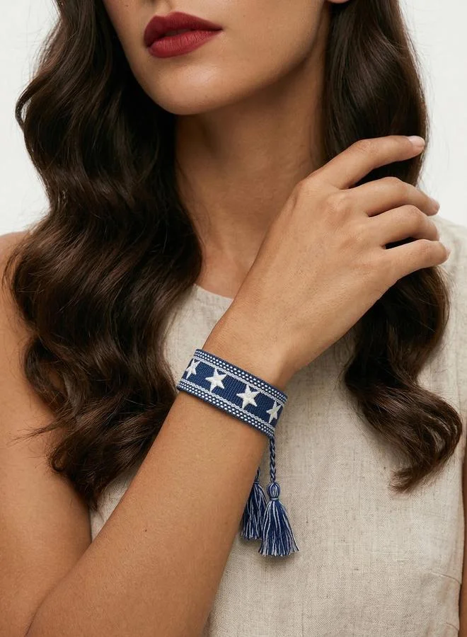 Multi-Color Star Embellished Woven Bracelet