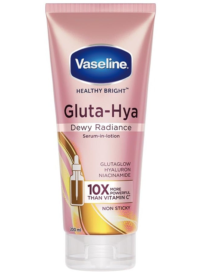 فازلين جلوتا هيا ديوي راديانس 200 مل سيروم في لوشن معزز بالغلوتا جلو للحصول على بشرة أكثر إشراقًا بشكل واضح من الاستخدام الأول - Image 1