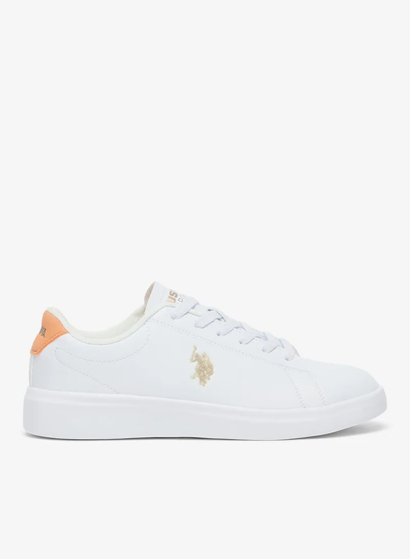 U.S. Polo Assn. Women's White Low-Top Sneakers with Tan Accent - Lightweight Shoes Sleek Style with Lace-Up Design Shoes and Comfort Cushioned Sole for Everyday Wear