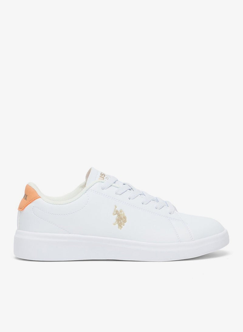 U.S. Polo Assn. Women's White Low-Top Sneakers with Tan Accent - Lightweight Shoes Sleek Style with Lace-Up Design Shoes and Comfort Cushioned Sole for Everyday Wear - Image 1