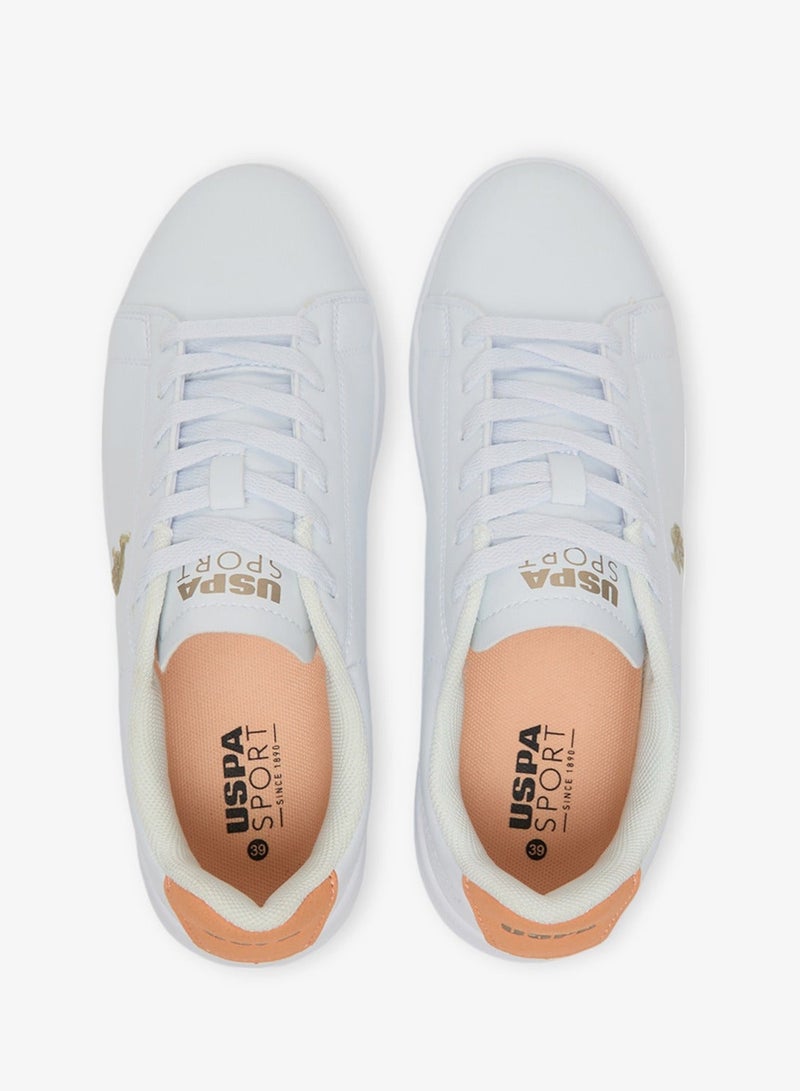 U.S. Polo Assn. Women's White Low-Top Sneakers with Tan Accent - Lightweight Shoes Sleek Style with Lace-Up Design Shoes and Comfort Cushioned Sole for Everyday Wear - Image 4