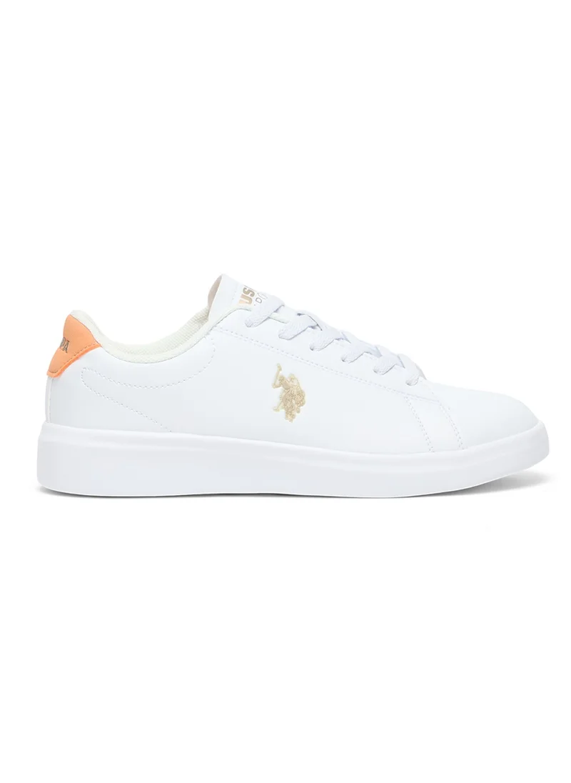 U.S. Polo Assn. Women's White Low-Top Sneakers with Tan Accent - Lightweight Sleek Style with Lace-Up Design and Comfort Cushioned Sole for Everyday Wear