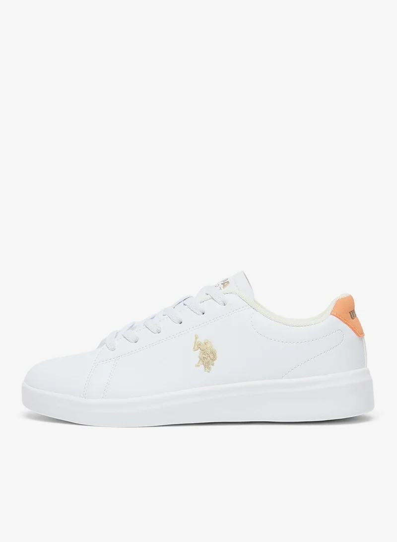 U.S. Polo Assn. White Women's White Low-Top Sneakers with Tan Accent - Lightweight Shoes Sleek Style with Lace-Up Design Shoes and Comfort Cushioned Sole for Everyday Wear for Women | Best Price UAE