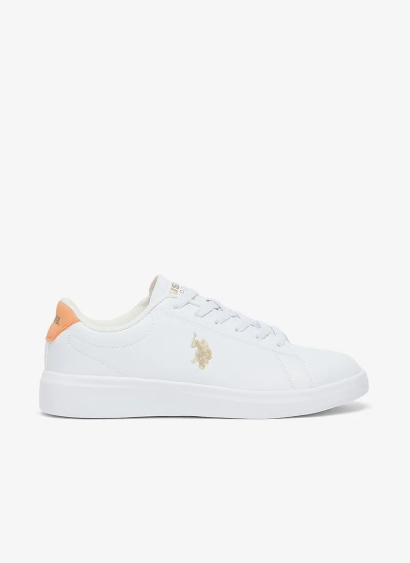 Women's White Low-Top Sneakers with Tan Accent - Lightweight Shoes Sleek Style with Lace-Up Design Shoes and Comfort Cushioned Sole for Everyday Wear