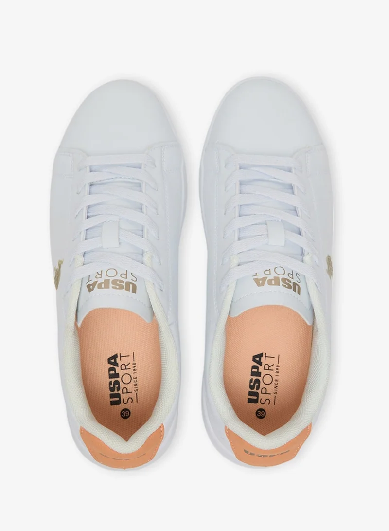 U.S. Polo Assn. White Women's White Low-Top Sneakers with Tan Accent - Lightweight Shoes Sleek Style with Lace-Up Design Shoes and Comfort Cushioned Sole for Everyday Wear for Women | Best Price UAE