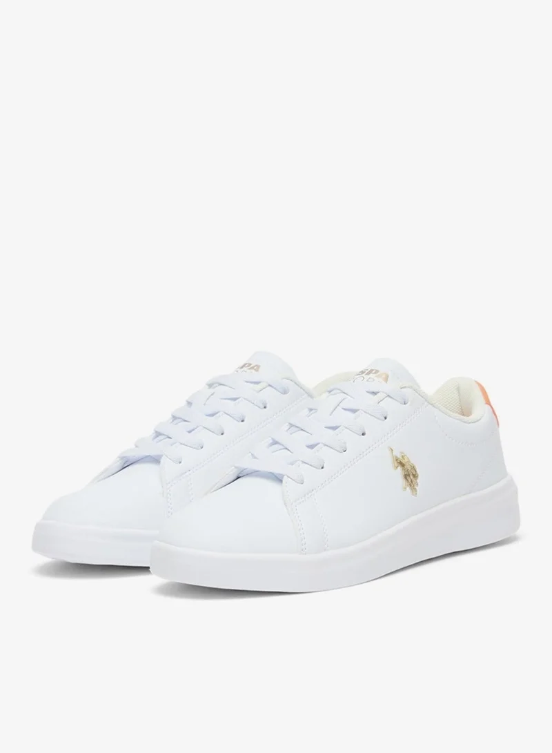 U.S. Polo Assn. White Women's White Low-Top Sneakers with Tan Accent - Lightweight Shoes Sleek Style with Lace-Up Design Shoes and Comfort Cushioned Sole for Everyday Wear for Women | Best Price UAE