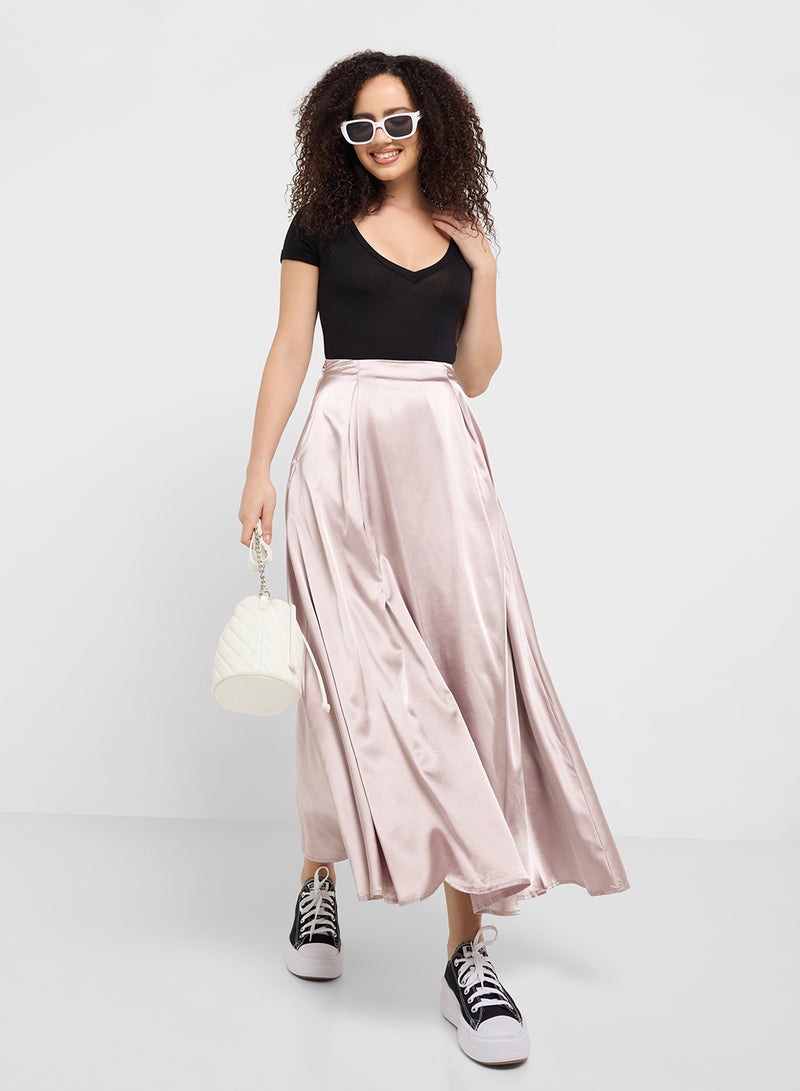 Ginger Boxy Pleat Satin Skirt - Image 1