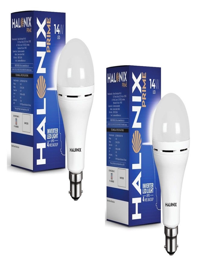 Halonix 14W Emergency Bulb | Rechargeable For Power Cuts Backup : 4Hrs Cool Day Light Pack Of 2 Light, B22D, Led - Image 1