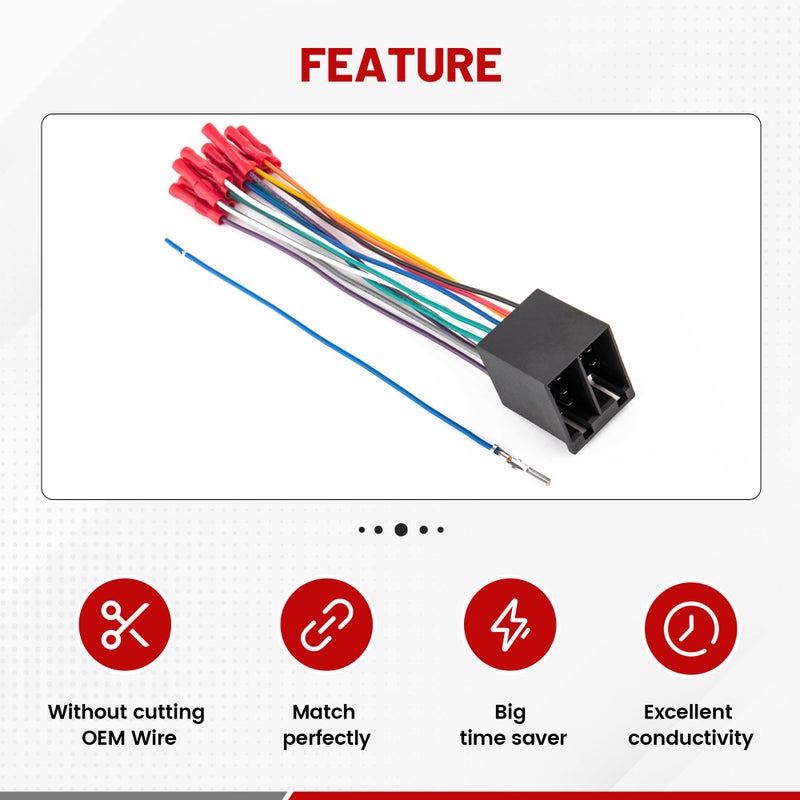 RED WOLF Car Radio 16 Pin ISO Wire Harness For Semi Truck Freightliner International Peterbilt Volvo Mack Kenworth Install Aftermarket Stereo for JVC Pioneer Kenwood Sony Android w/Wire Connector Butt - Image 3