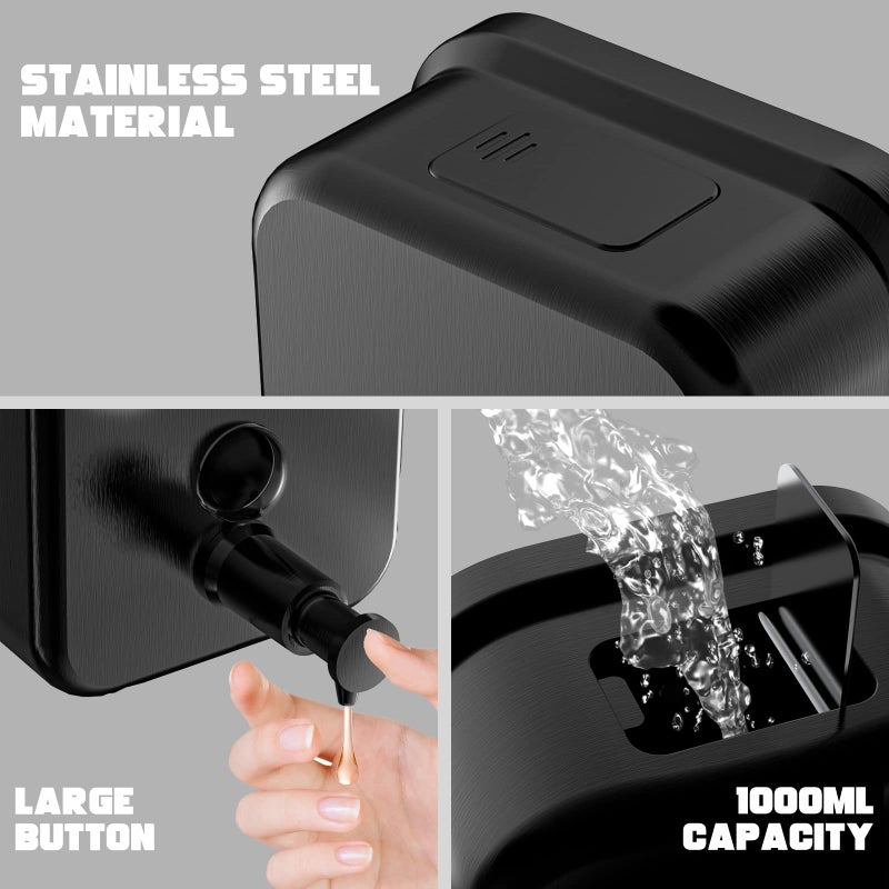 interhasa!Commercial Soap Dispenser Wall Mount,304 Stainless Steel Soap Dispenser Brushed Hand Soap Dispenser Commercial Liquid Soap Dispenser for Bathroom,Matte Black Colour,Vertical Style - Image 3