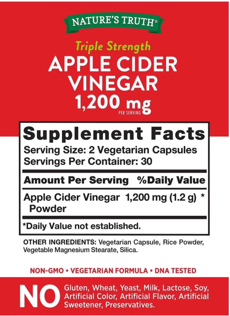 Nature's Truth Apple Cider Vinegar 1200mg 60 Vegan Capsules  - Image 3