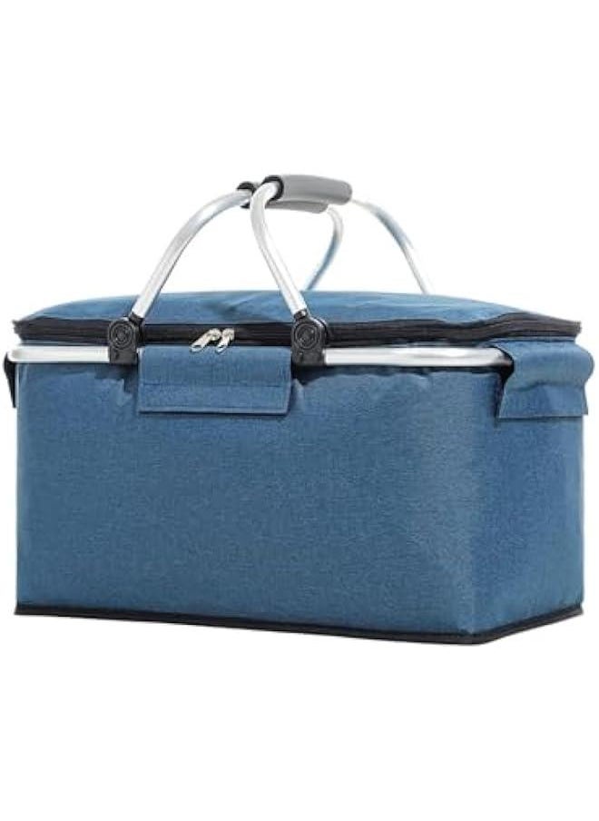 HOOKOR Large Size Insulated Picnic Basket, Foldable Cooler Bag, Waterproof Lining Cool Hamper Shopping Basket Bag Box for Camping, Hiking, Picnicking, Lake Trips, Family Vacations (Dark Blue)  - Image 1