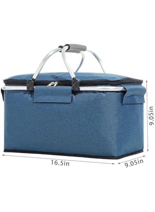 HOOKOR Large Size Insulated Picnic Basket, Foldable Cooler Bag, Waterproof Lining Cool Hamper Shopping Basket Bag Box for Camping, Hiking, Picnicking, Lake Trips, Family Vacations (Dark Blue)  - Image 2