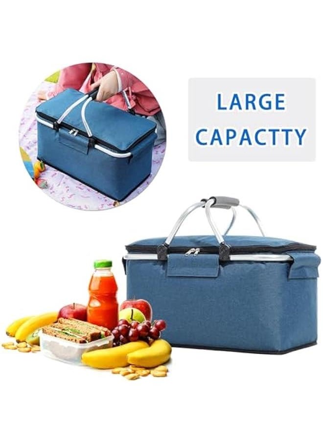HOOKOR Large Size Insulated Picnic Basket, Foldable Cooler Bag, Waterproof Lining Cool Hamper Shopping Basket Bag Box for Camping, Hiking, Picnicking, Lake Trips, Family Vacations (Dark Blue)  - Image 4
