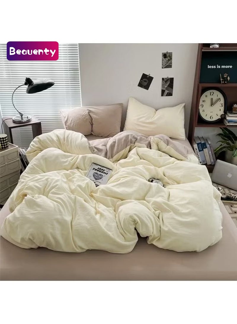 Beauenty Duvet Cover Set King Size 4 Pcs, Include 1 Quilt Cover 220 x 240cm & 2 Pillow Cases 48 x 74cm & 1 Bedsheet 235 x 250cm, Super microfiber Soft Quality Cotton Blend Bedding Set, NO Comforter - Chrysanthemum Orange - Image 1