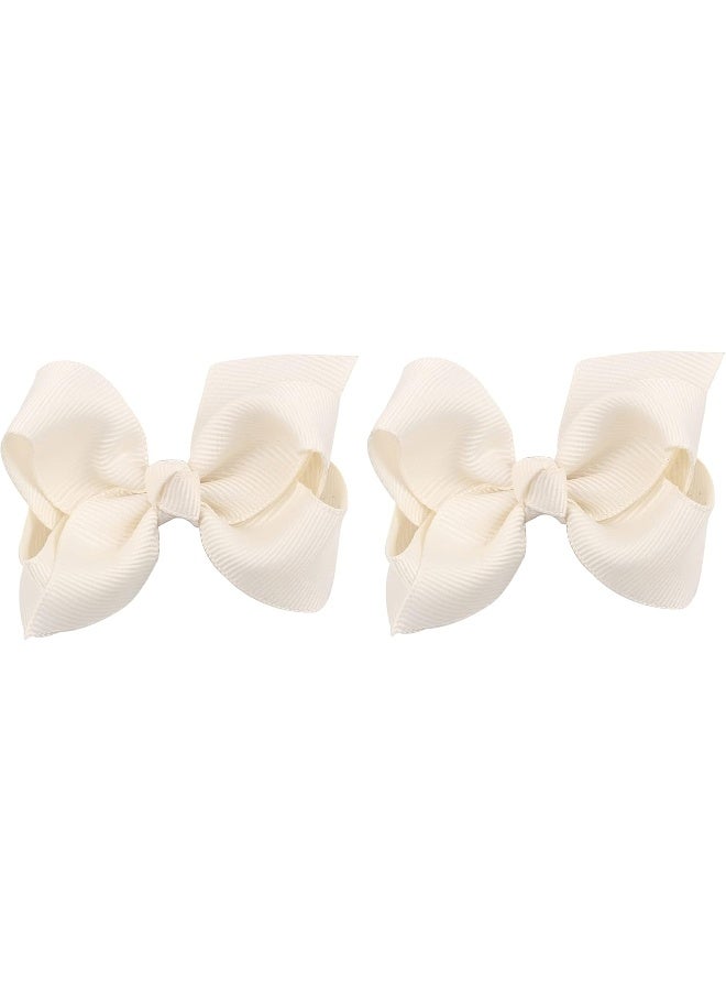 ZOONAI 3 Inch Baby Girl Hair Bows Boutique Hair Clip Teens Toddlers Hairpin Headwear - Set of 2 (Ivory) - Image 1