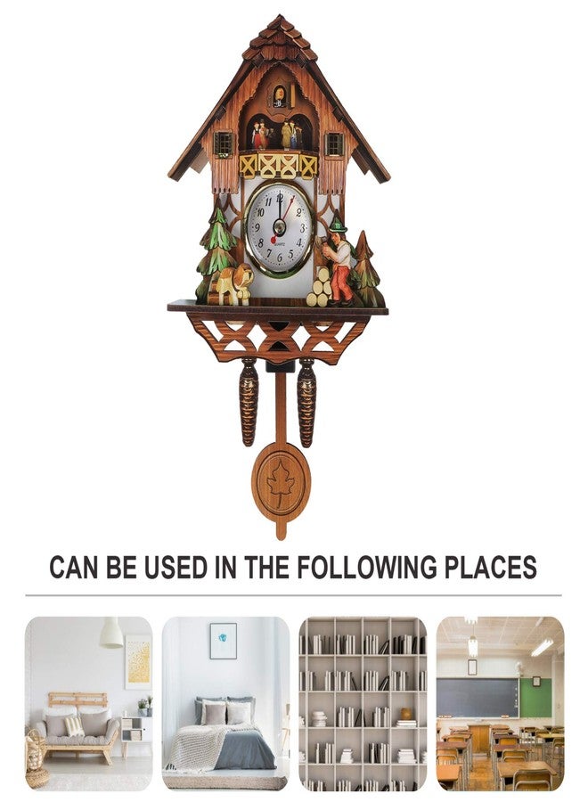 Vosarea Wooden Wall Clock,Small Clock Decor,Cuckoo Shaped Clock Antique Pendulum for Home Kids Room Bedroom Decor - Image 2