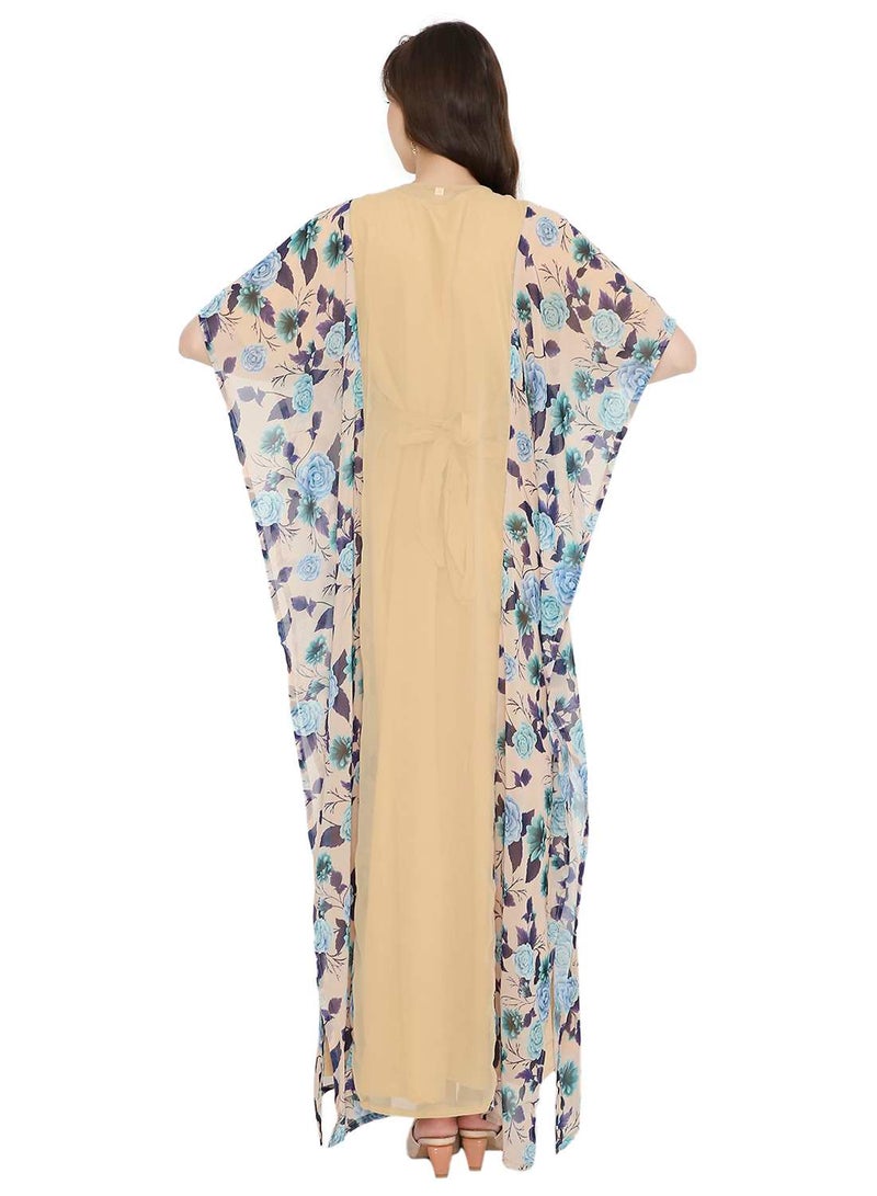 HANA & SARA MULTICOLOUR PRINTED WITH EMBROIDERED SHORT SLEEVES ARABIC KAFTAN JALABIYA DRESSES - Image 2