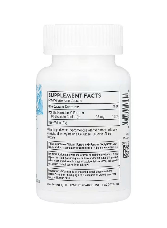 ثورن بيسجليسينات الحديد - مكمل غذائي يحتوي على 25 مجم من الحديد لتحسين الامتصاص دون آثار جانبية على الجهاز الهضمي - 60 كبسولة - Image 2