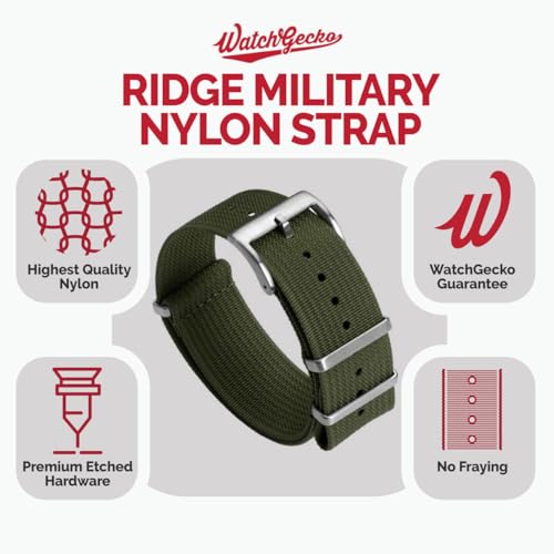WatchGecko Ridge Military Nylon Watch Strap. Green 20mm. Rugged, Quick-Drying and Secure Replacement Wristwatch Strap for Outdoor Activities. - Image 3