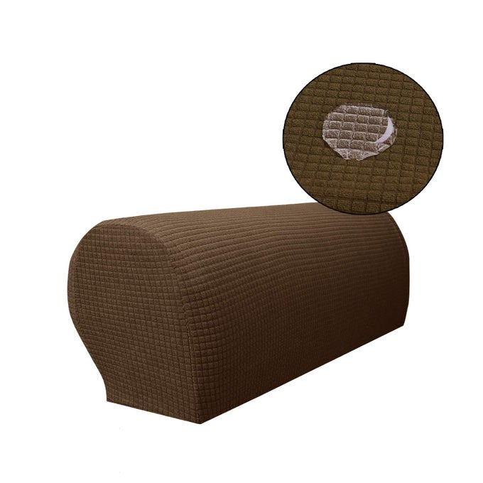 ANTISLIP WATERPROOF STRETCH FABRIC ARMREST COVERS FURNITURE PROTECTOR ARMCHAIR SLIPCOVERS FOR RECLINER SOFA SET OF 2 COFFEE