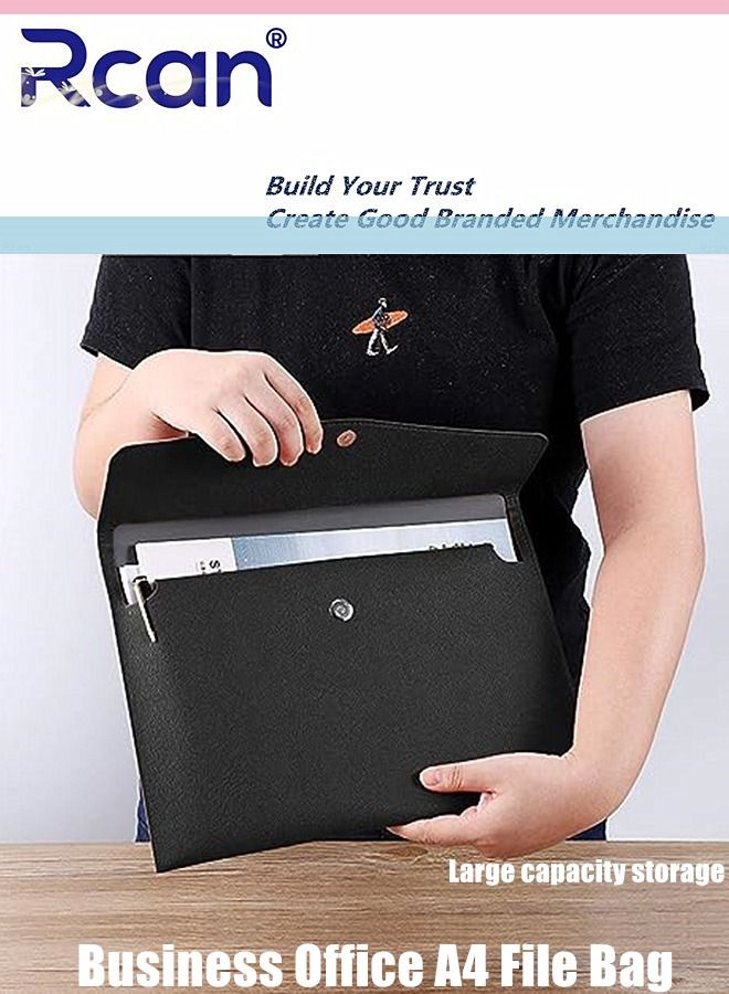 Rcan Pu Leather A4 File Bag Multi Functional Portable Large Capacity Waterproof Information Bag Envelope Type Magnetic Suction Snap File Storage Folder Business Bag Suitable for School Office Home - Image 1