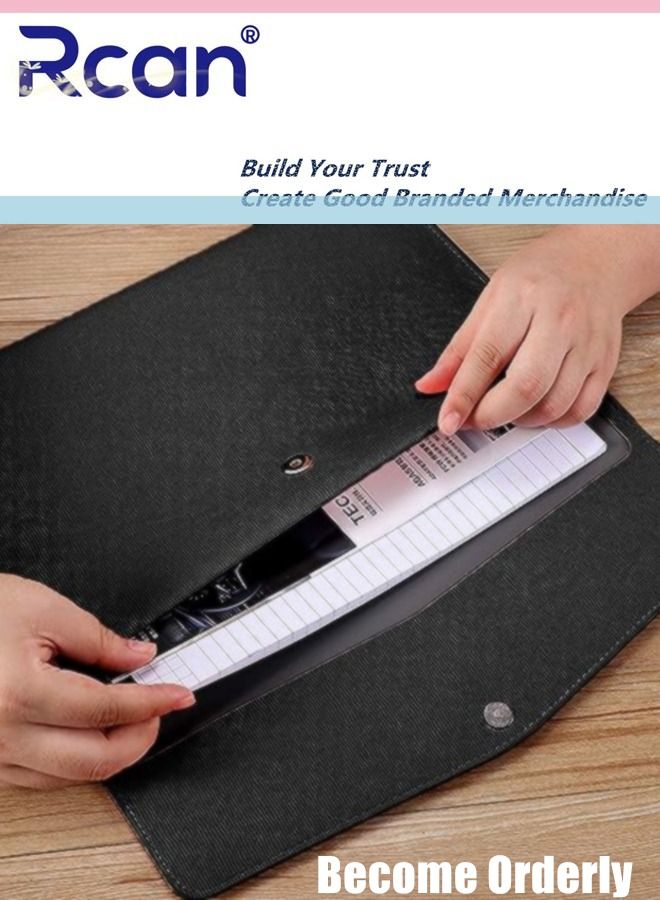 Rcan Pu Leather A4 File Bag Multi Functional Portable Large Capacity Waterproof Information Bag Envelope Type Magnetic Suction Snap File Storage Folder Business Bag Suitable for School Office Home - Image 2