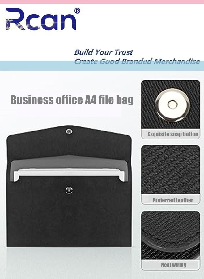 Rcan Pu Leather A4 File Bag Multi Functional Portable Large Capacity Waterproof Information Bag Envelope Type Magnetic Suction Snap File Storage Folder Business Bag Suitable for School Office Home - Image 3
