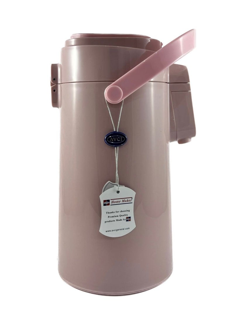Home Maker Tea & Coffee Vacuum Flask with Pump – 2.2 Litre – Double Wall Glass Insulated Dispenser – Pink Finish  - Image 2