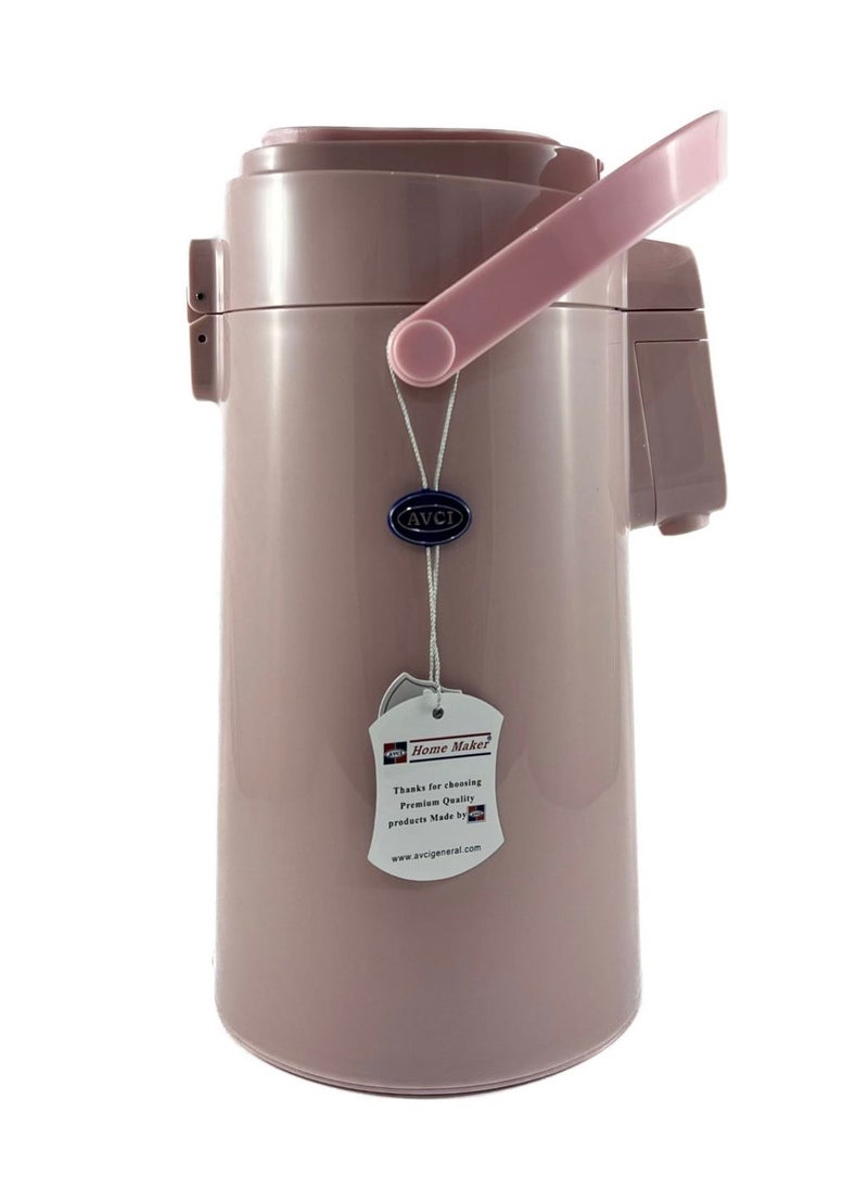Home Maker - Tea & Coffee Vacuum Flask With Pump, Insulated Double Wall Glass, 2.2 Litre Capacity, Pink - Image 1