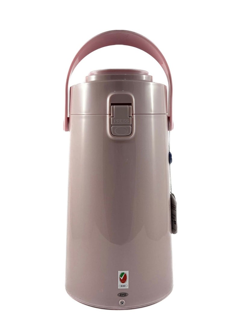 Home Maker - Tea & Coffee Vacuum Flask With Pump, Insulated Double Wall Glass, 2.2 Litre Capacity, Pink - Image 1