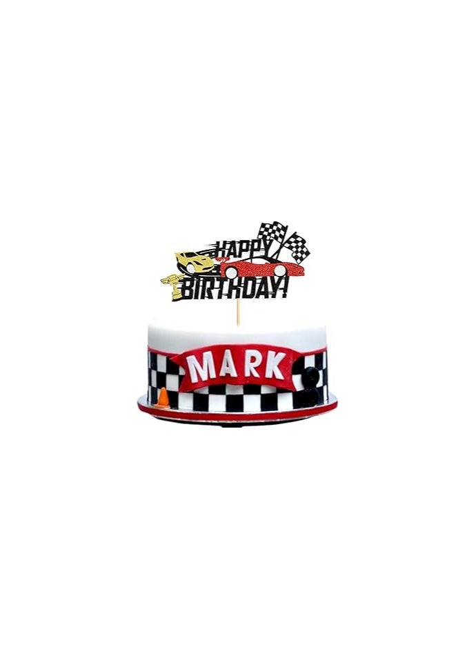 1Pcs Race Car Cupcake Toppers Glitter Wheel Trophy Flag Helmet Racing Car Cupcake Picks for Racing Sports Theme Baby Shower Boys Birthday Party Cake Supplies