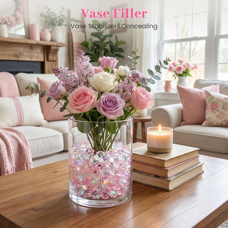 DomeStar 150PCS Dazzling Ice Rocks, Holographic Clear Acrylic Crushed Ice Sparkling Fake Diamonds Holographic Pink Plastic Gems for Vases Fillers Table Scatter Decor - Image 3