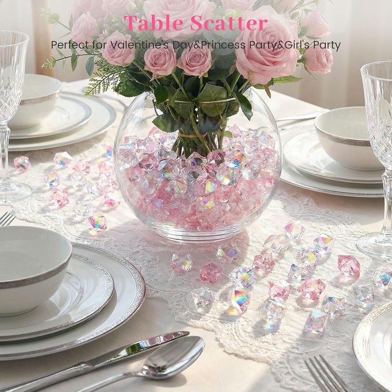 DomeStar 150PCS Dazzling Ice Rocks, Holographic Clear Acrylic Crushed Ice Sparkling Fake Diamonds Holographic Pink Plastic Gems for Vases Fillers Table Scatter Decor - Image 4