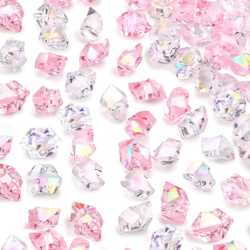 DomeStar 150PCS Dazzling Ice Rocks, Holographic Clear Acrylic Crushed Ice Sparkling Fake Diamonds Holographic Pink Plastic Gems for Vases Fillers Table Scatter Decor - Image 1