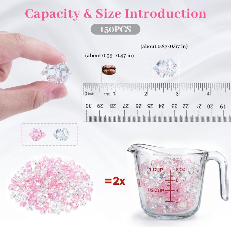 DomeStar 150PCS Dazzling Ice Rocks, Holographic Clear Acrylic Crushed Ice Sparkling Fake Diamonds Holographic Pink Plastic Gems for Vases Fillers Table Scatter Decor - Image 2