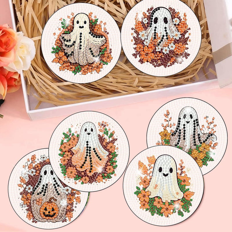 Meothan 8 Pcs Diamond Art Coasters Kits for Adults Diamond Painting Coasters Kits for Adults with Holder Cork Pads Halloween Diamond Art Dotz Painting Coasters Set for Adults Beginners Crafts 4x4in (Ghost) - Image 5