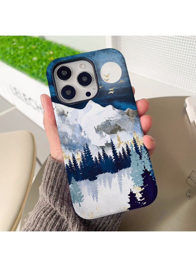 Explosions Film 2 In 1 Coated Shell For Iphone 13/13Promax Sealing Bag Button 11Promax-Color:Snow Mountain Moon-Applicable Model:For Iphone 11Promax (frosted)
