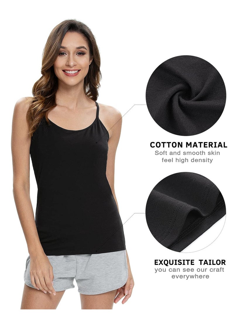 Mesery - Bundle Of (3) Shelf Bra Camisoles Adjustable Spaghetti Strap Tank Tops Scoop Neck Layer Cami - Image 1