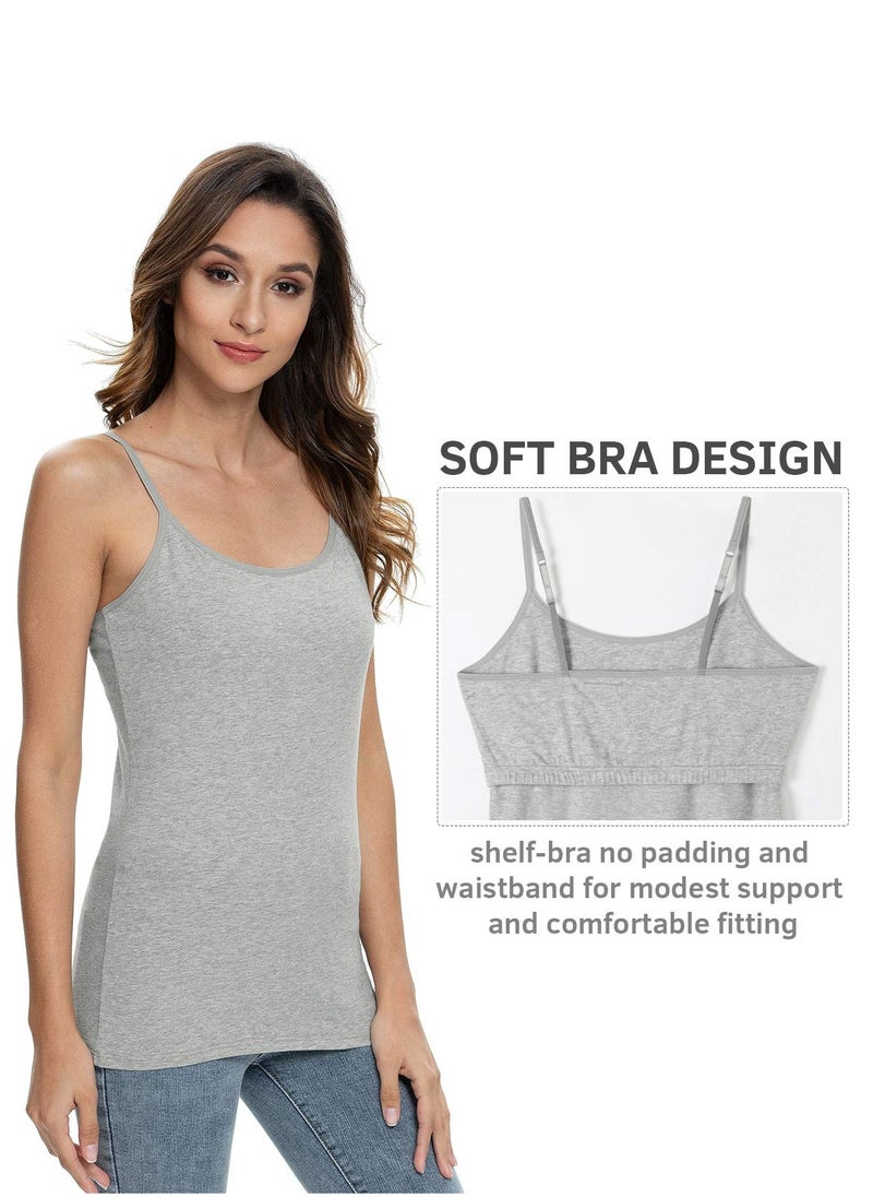 Mesery - Bundle Of (3) Shelf Bra Camisoles Adjustable Spaghetti Strap Tank Tops Scoop Neck Layer Cami - Image 1