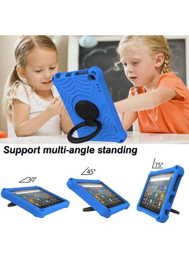 erorex - For Fire Hd 8 And Plus Kids Case 2020 2022 Spider Web Pattern Eva Foam With Ring Handle Stand And Shoulder Strap Tablet Case For Kindle Fire Hd 8 Kids And Kids Pro Tablet 10Th 12Th Gen Blue - Image 1