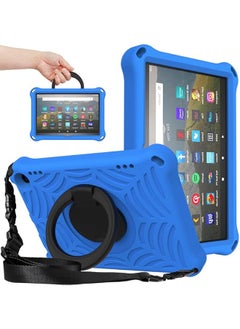 For Fire Hd 8 And Plus Kids Case 2020 2022 Spider Web Pattern Eva Foam With Ring Handle Stand And Shoulder Strap Tablet Case For Kindle Fire Hd 8 Kids And Kids Pro Tablet 10Th 12Th Gen Blue