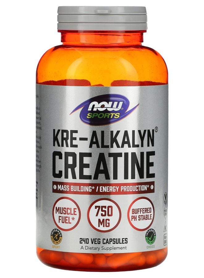 now كرياتين كريالكلين الرياضية 1500 ملغ 240 كبسولة نباتية (750 ملغ لكل كبسولة)